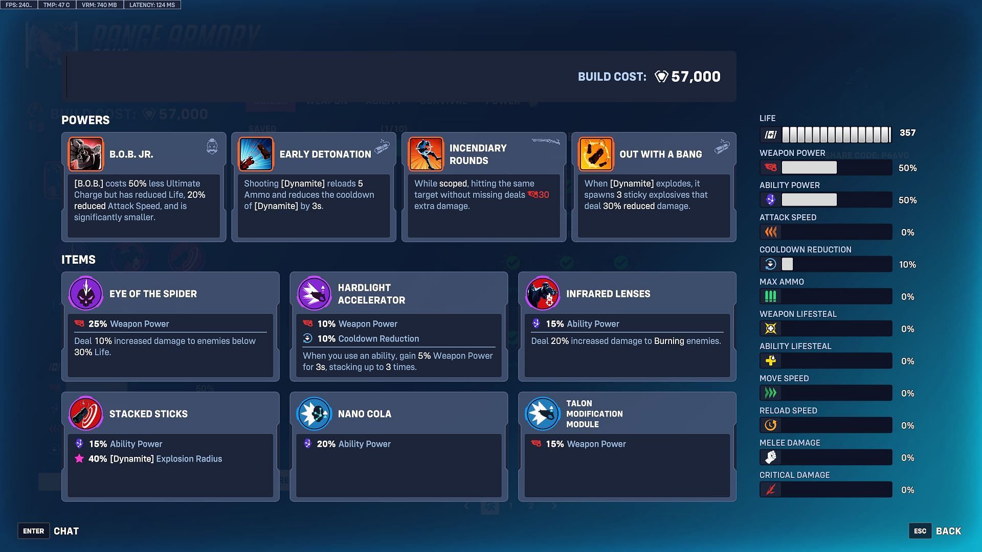 Taking a look at this Ashe build in Overwatch 2 Stadium (Image via Sportskeeda Gaming || Blizzard Entertainment)